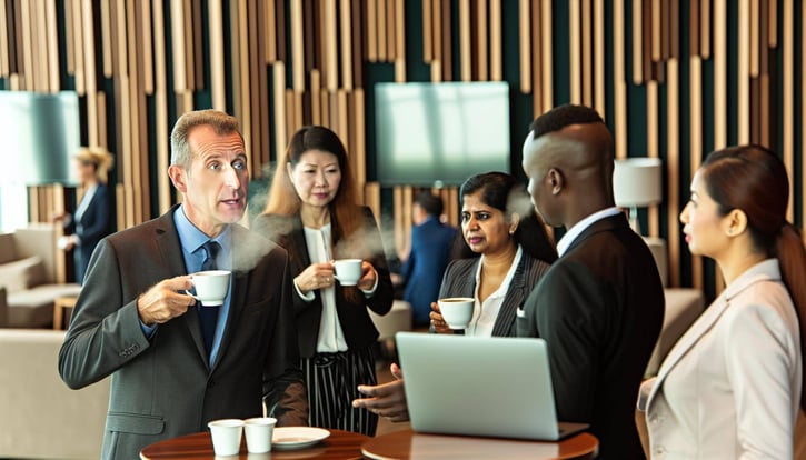 Arbeit: Netzwerkaufbau während einer geschäftlichen Kaffeepause