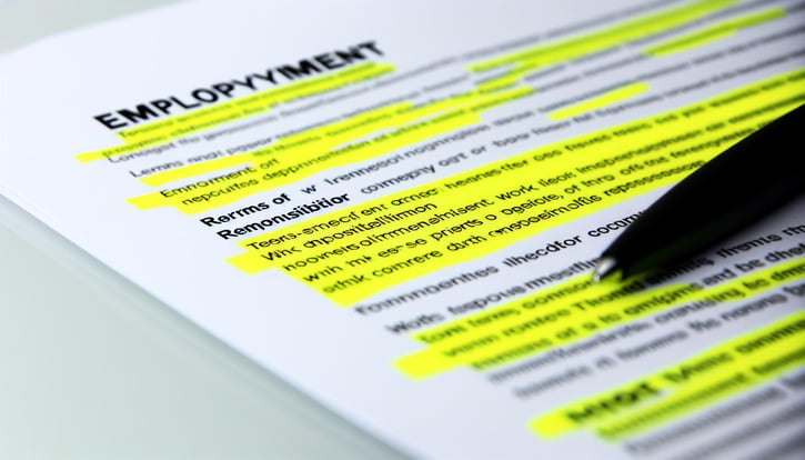 Arbeitsvertrag: Bild eines Arbeitsvertrags mit Markierungen zu Arbeitspflichten