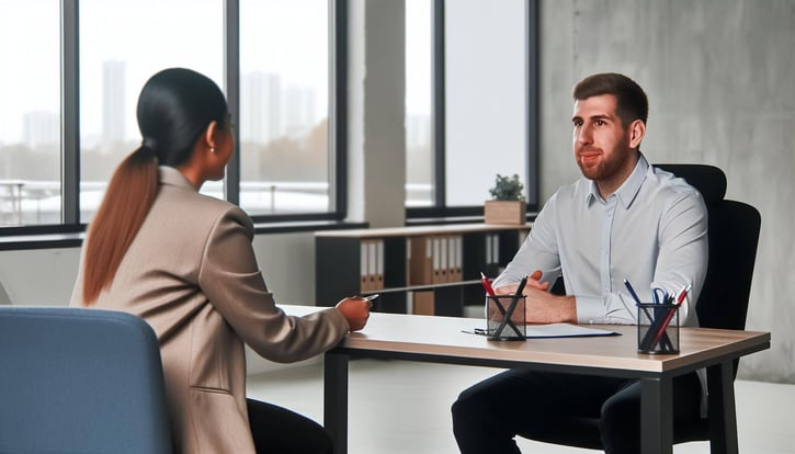 Büroangestellter bei einem Kündigungsgespräch mit HR