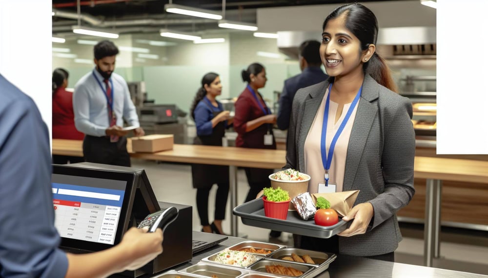 Bild eines Arbeitnehmers, der Bonuspunkte im Cafeteria-System einlöst.