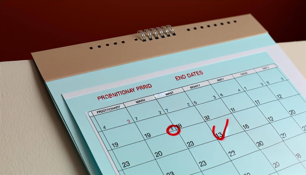 Bild eines Kalenders mit markierten Kündigungsfristen während der Probezeit