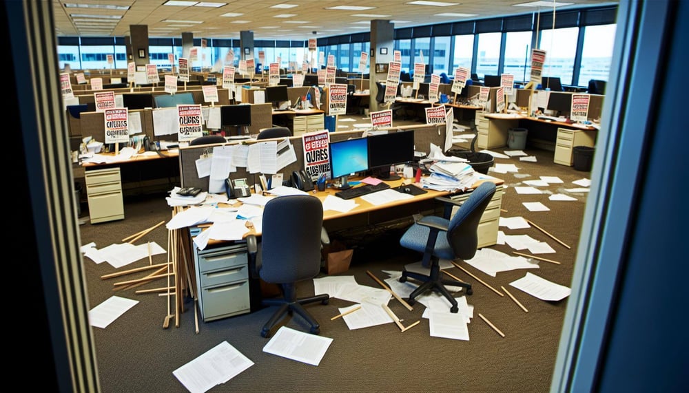 Bild von einem Büro während eines wilden Streiks