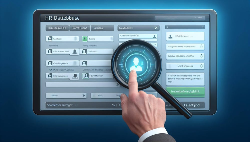 HRDatenbank in der TalentpoolSoftware, die von einem Recruiter verwendet wird, um Kandidatenprofile zu durchsuchen und Talentmanagement zu optimieren.