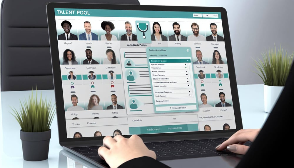Screenshot der TalentpoolSoftwareoberfläche, die vielfältige Kandidatenprofile und Rekrutierungsanalysen zur Verbesserung von Talentmanagementstrategi