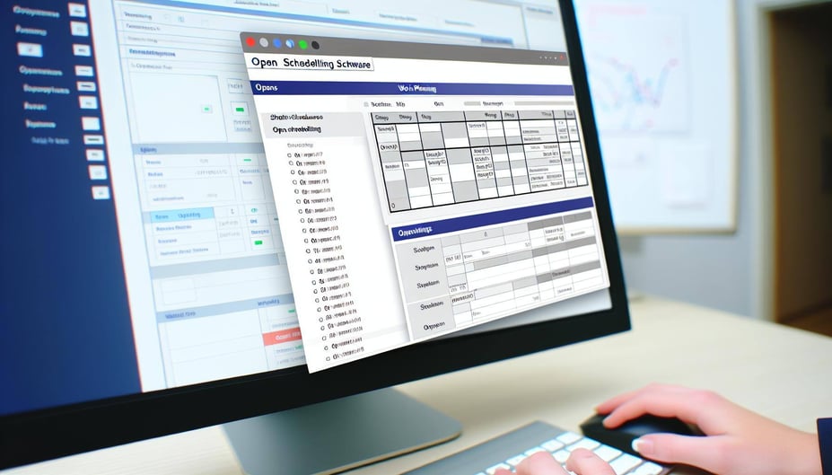 Dienstplanung:  Ein Computerbildschirm zeigt eine geöffnete Dienstplan-Software, die zur Arbeitsplanung verwendet wird. Die Software bietet eine übersichtliche Darstellung von Dienstplänen und Arbeitszeiten, um die Organisation und Planung von Arbeitsabläufen zu erleichtern.
