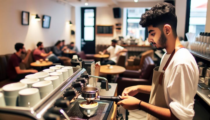 young worker working in a cafe