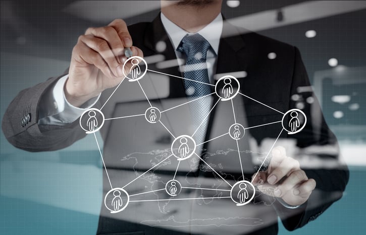 Double exposure of businessman working with new modern computer show social network structure-2