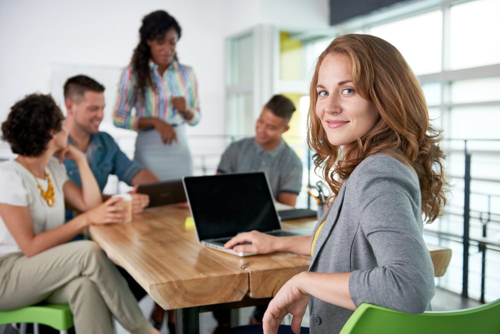 Image of a succesful casual business woman using laptop during meeting-Nov-27-2023-02-06-59-9873-PM