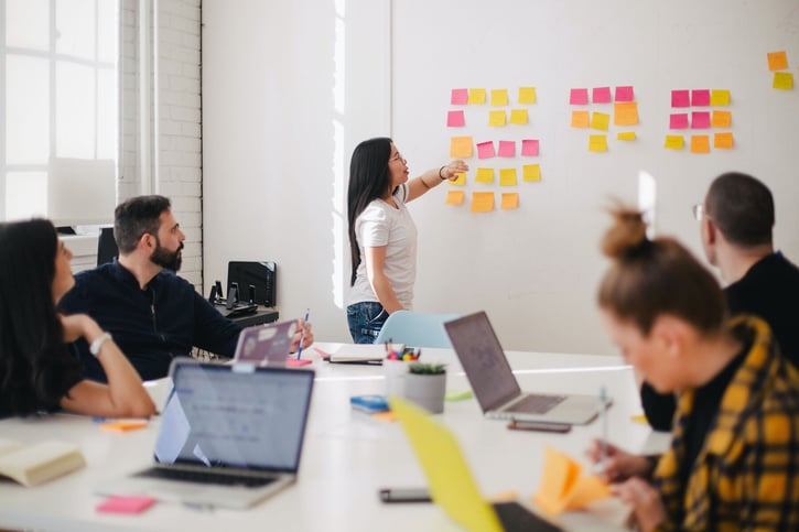 Collega's zitten om een vergadertafel heen